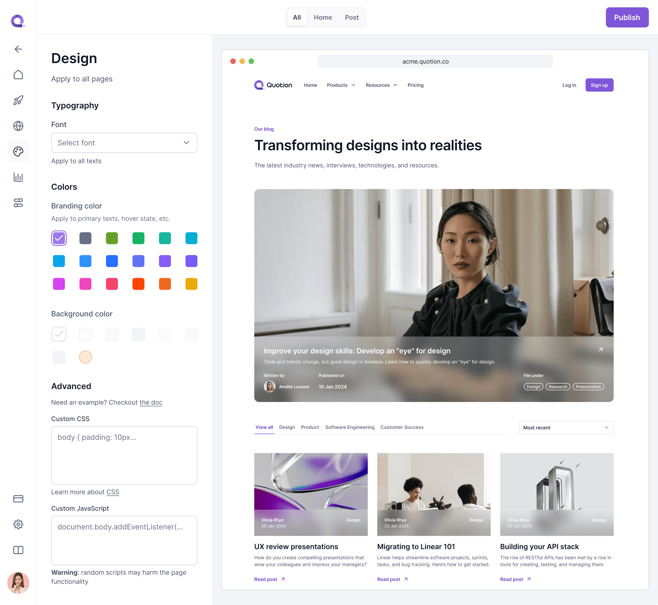 Design dashboard