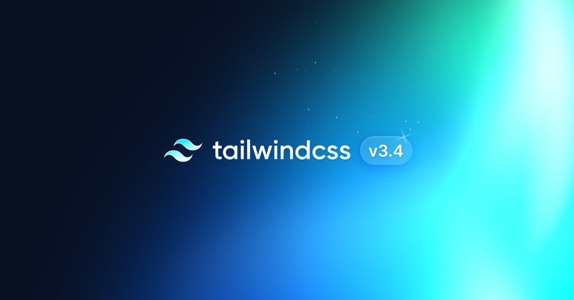 The image showcases the Tailwind CSS logo with a gradient background. The logo features a stylized wave symbol and the text 'tailwindcss v3.4'. The overall mood is modern and clean, with a focus on the software's branding.